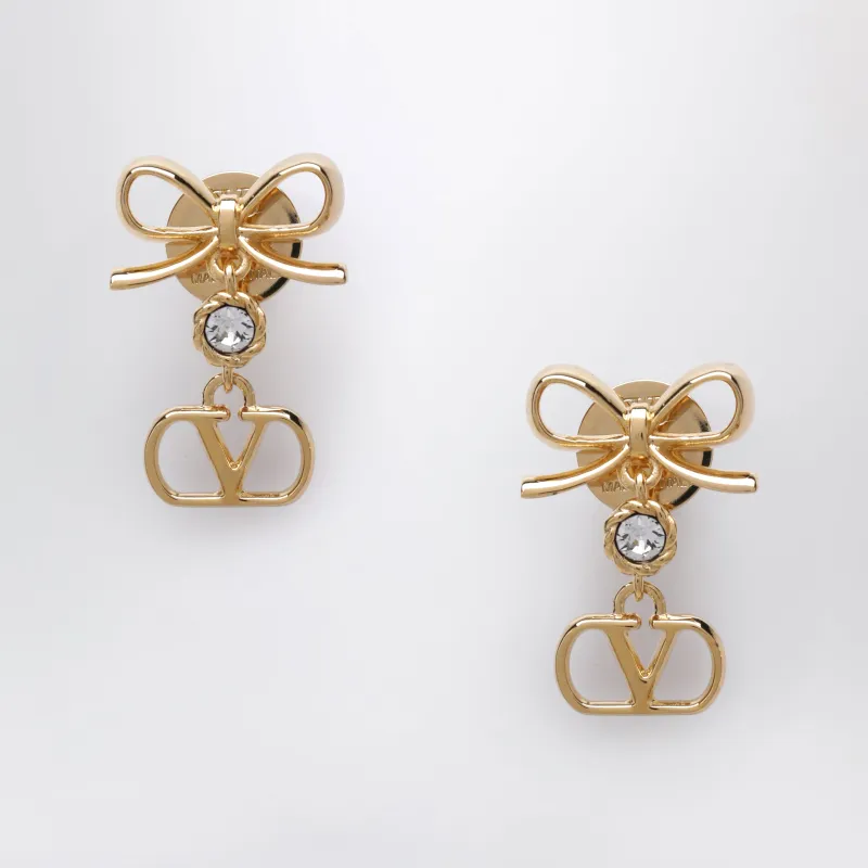 Vlogo Bow Stud Earrings In Brass And Crystals, Gold made by Valentino Garavani