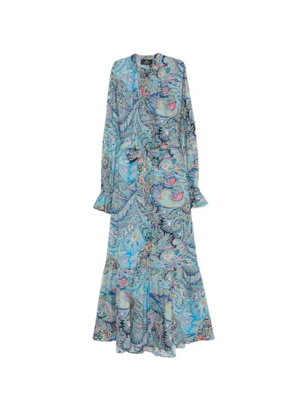 Long Dress With Ruffles And Paisley Pattern made by Etro