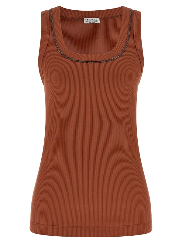 Shiny Trim Tops Brown made by Brunello Cucinelli