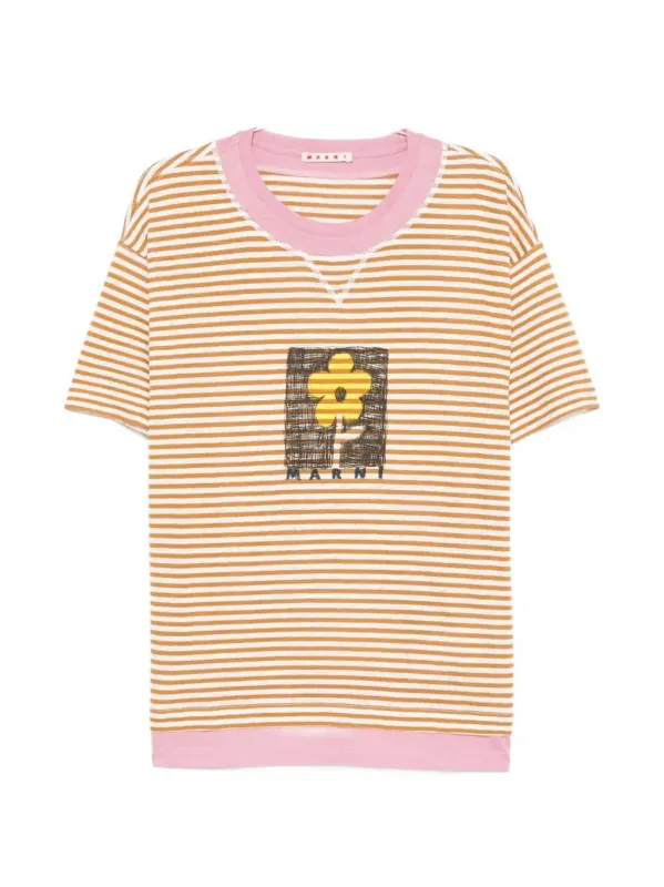 Striped T-Shirt With Floral Print made by Marni