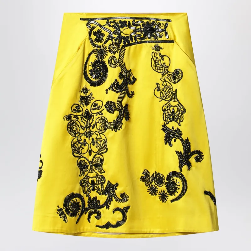 Yellow Skirt With Black Sequin Embroidery made by Dries Van Noten