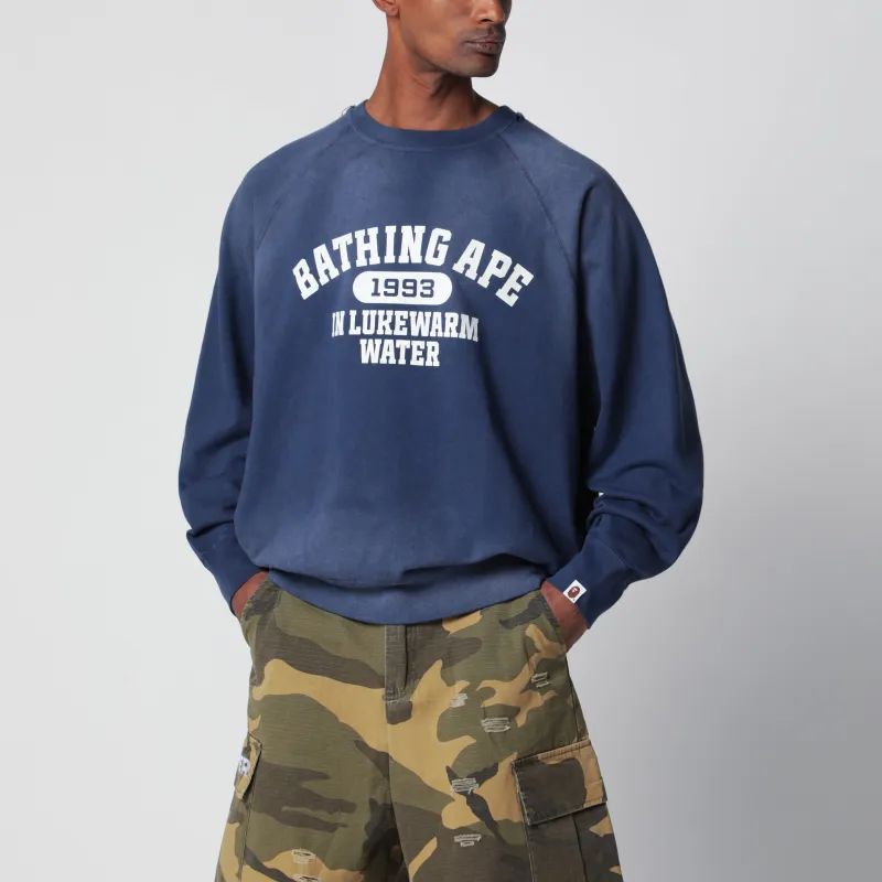 Faded Navy Blue Sweatshirt With Logo Print made by Bape