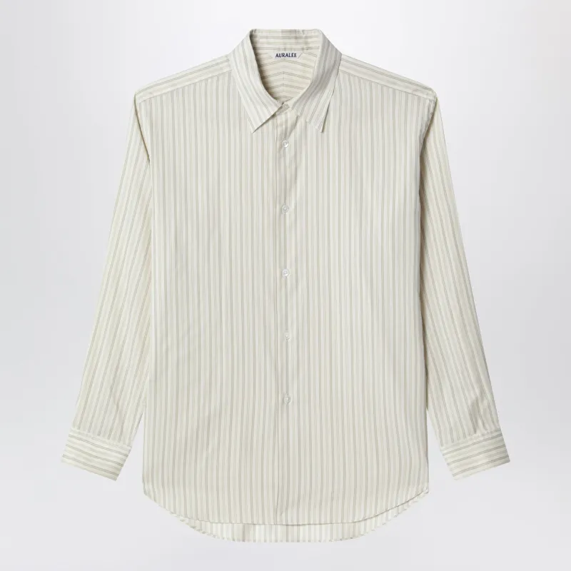 Ivory Striped Cotton And Silk Shirt made by Auralee