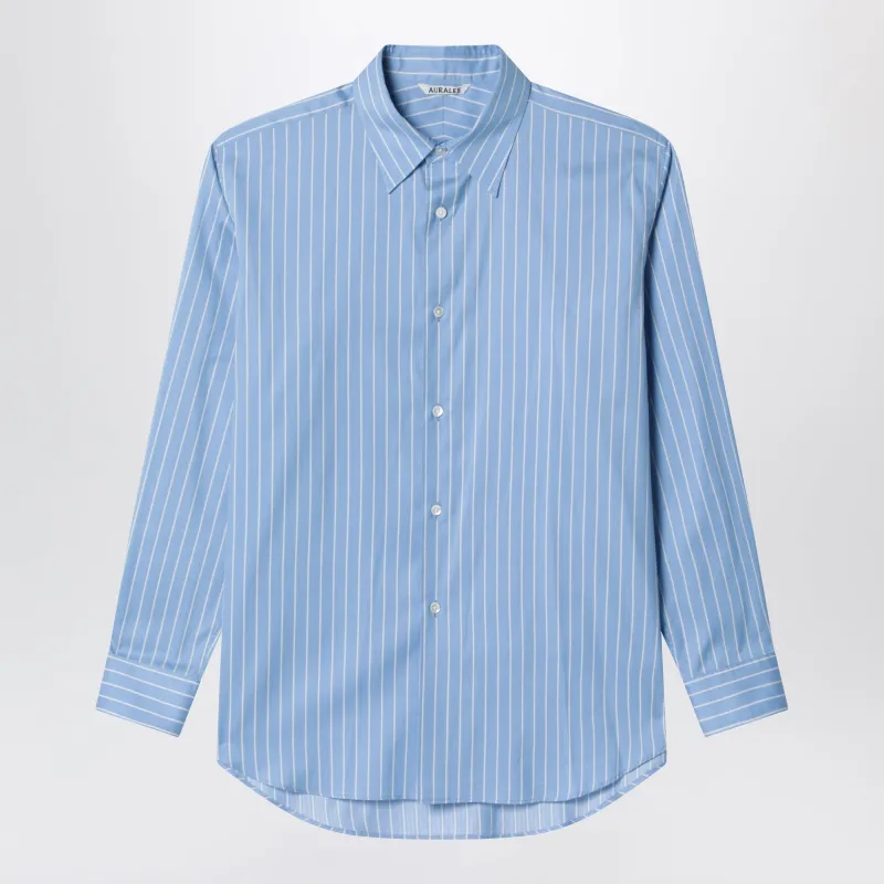 Light Blue Striped Cotton And Silk Shirt made by Auralee