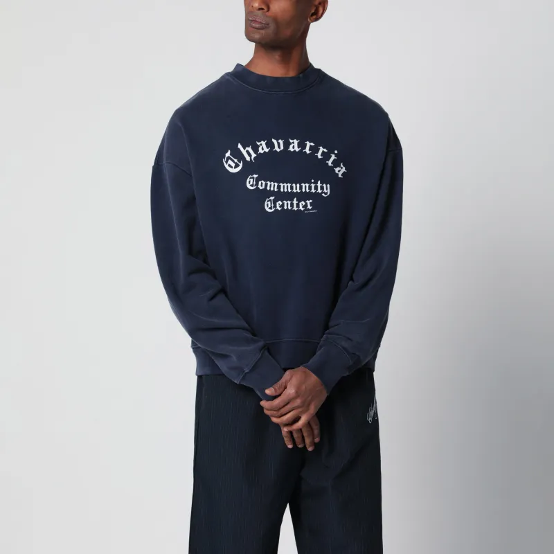 Vintage-Effect Navy Blue Sweatshirt With Logo Print made by Willy Chavarria