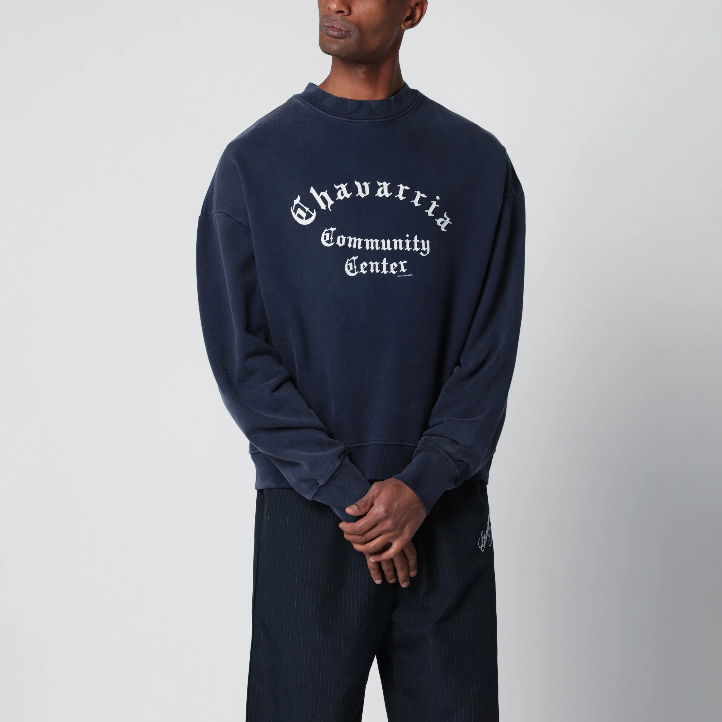 Vintage-Effect Navy Blue Sweatshirt With Logo Print sold by Wanan Luxury