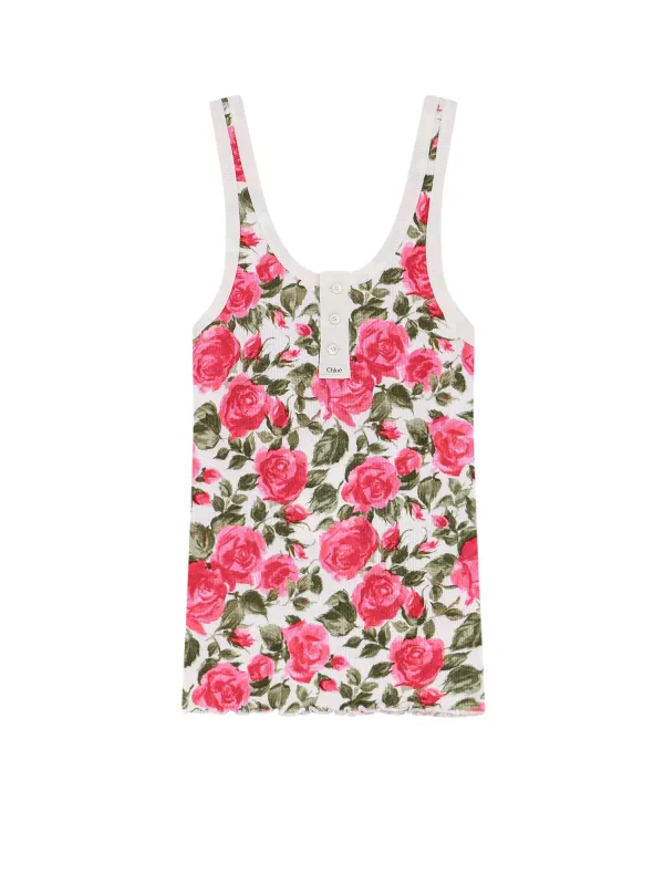 Cotton Henley Tank Top With All-Over Floral Pattern made by Chloe