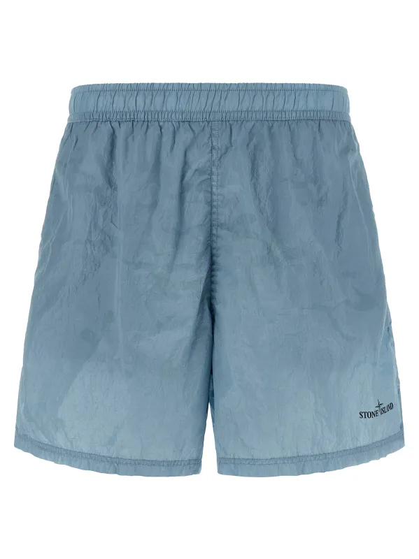 Logo Print Swim Shorts Beachwear Light Blue made by Stone Island