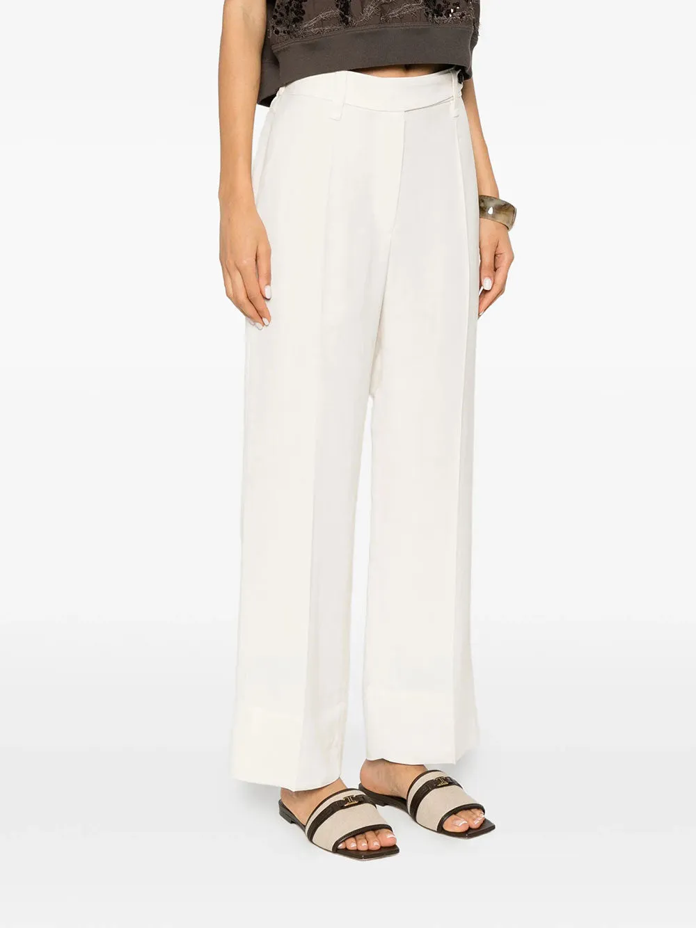 Viscose And Linen Fluid Twill Cigarette Trousers With Monili sold by Wanan Luxury product image thumbnail 4