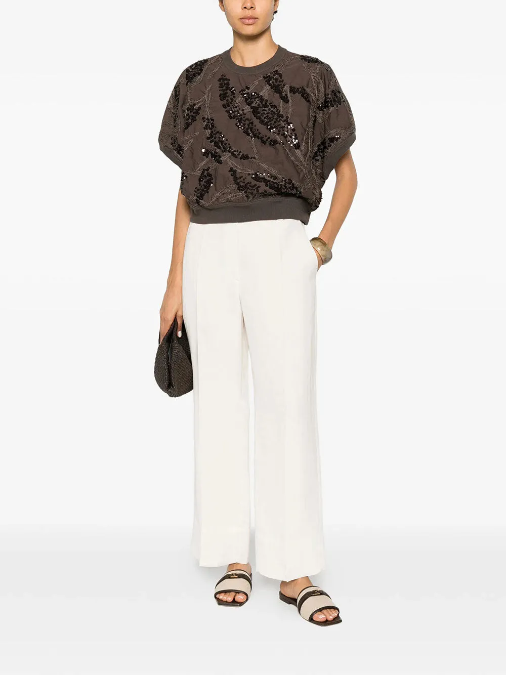 Viscose And Linen Fluid Twill Cigarette Trousers With Monili sold by Wanan Luxury product image thumbnail 2