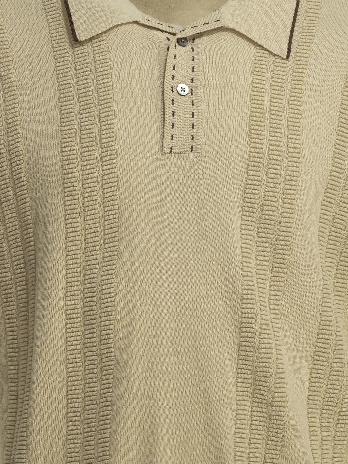 Textured Knit Button-Down Polo Shirt Polo Shirts Beige sold by Wanan Luxury product image thumbnail 3