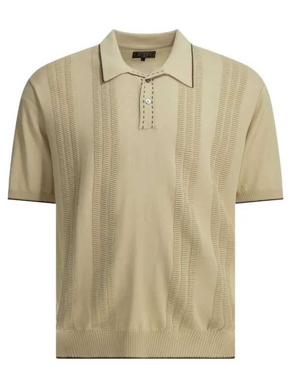 Textured Knit Button-Down Polo Shirt Polo Shirts Beige made by BEAMS PLUS