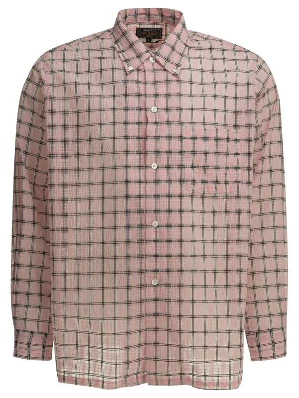 Open Db Nylon Airy Plaid Shirts Pink made by BEAMS PLUS