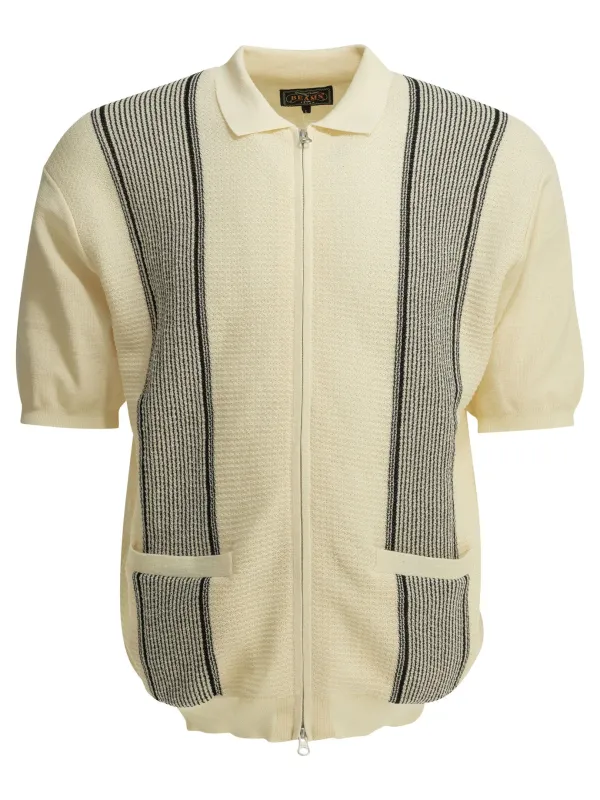 Textured Knit Zipper Polo Shirt Polo Shirts White made by BEAMS PLUS