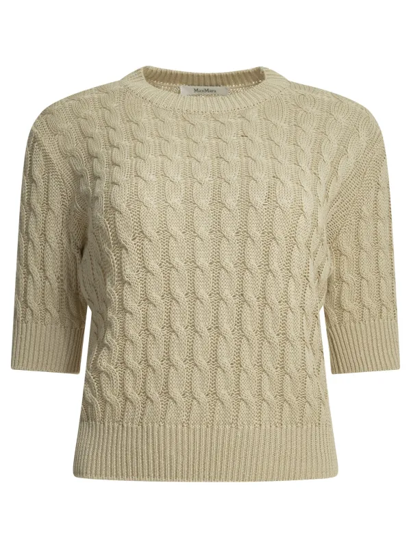 Linen Cable-Knit Sweater Knitwear Beige made by MaxMara