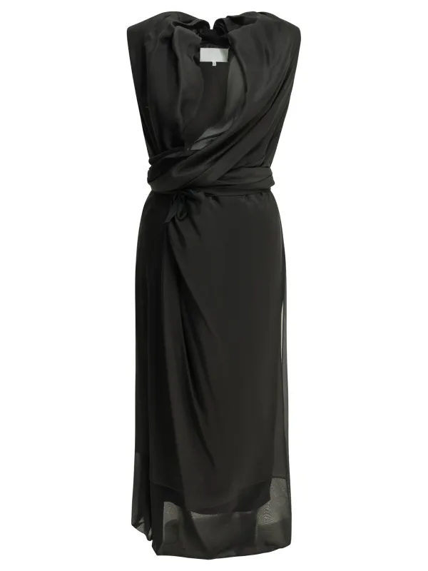 Draped Silk Midi Dress Dresses Black made by Maison Margiela