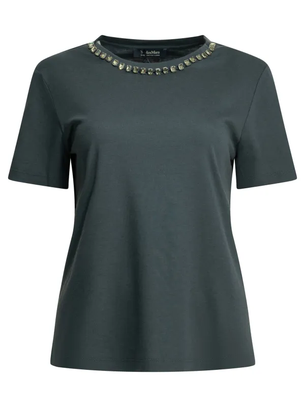 Crew-Neck T-Shirt With Jewel Embroidery T-Shirts Blue made by Wanan Luxury