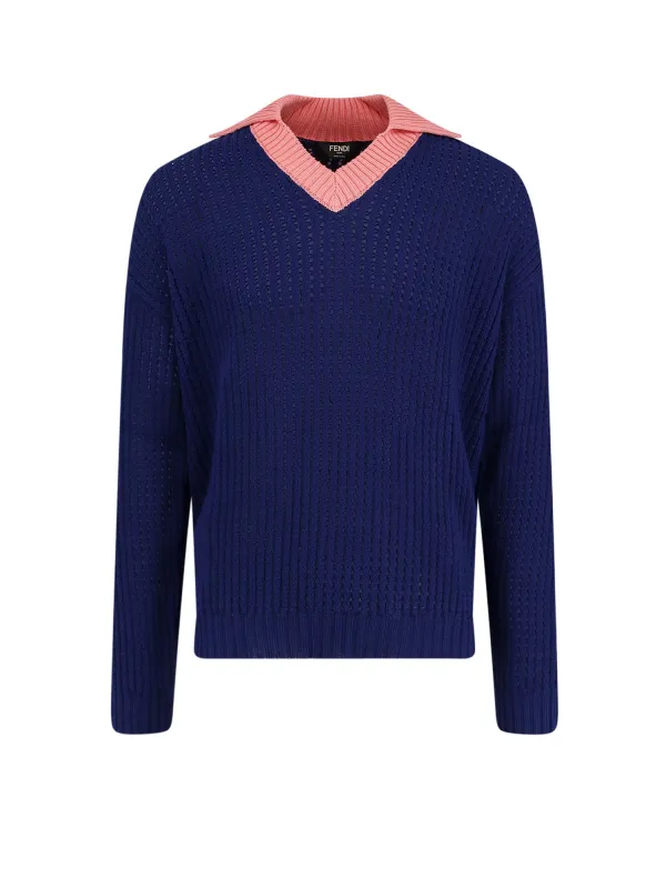Cotton Sweater With Contrasting Collar made by Fendi
