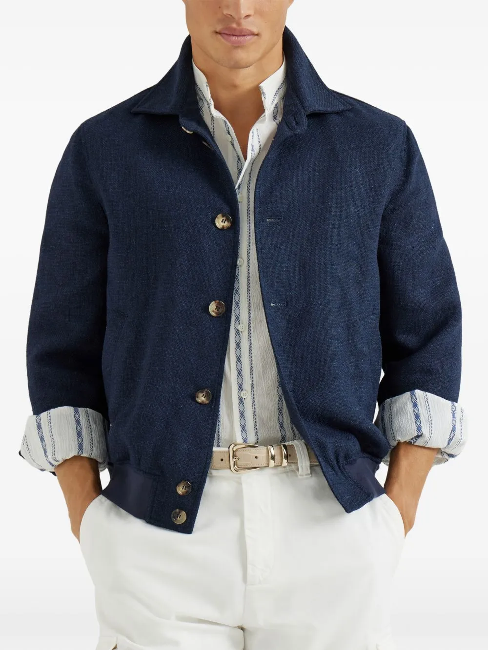 Linen And Silk Blend Blouson Jacket sold by Wanan Luxury product image thumbnail 4