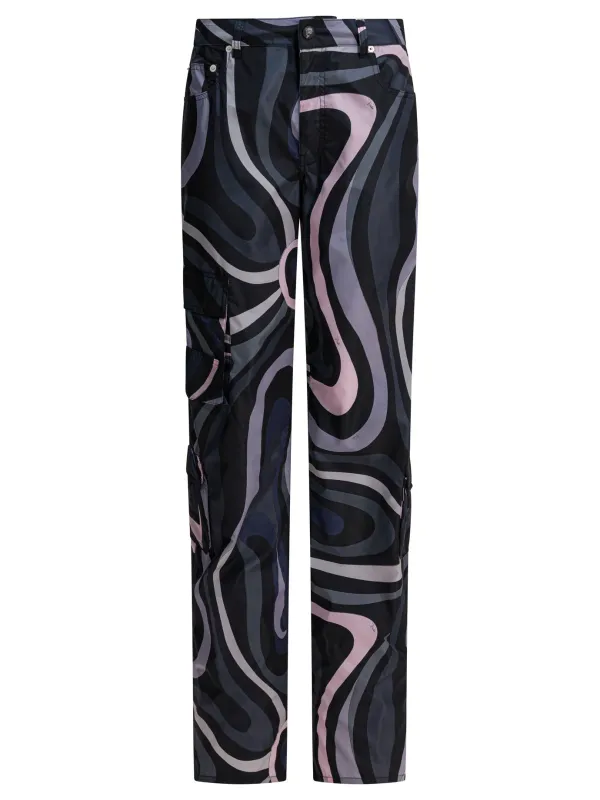 Marmo Print Cargo Pants Trousers Black made by Emilio Pucci