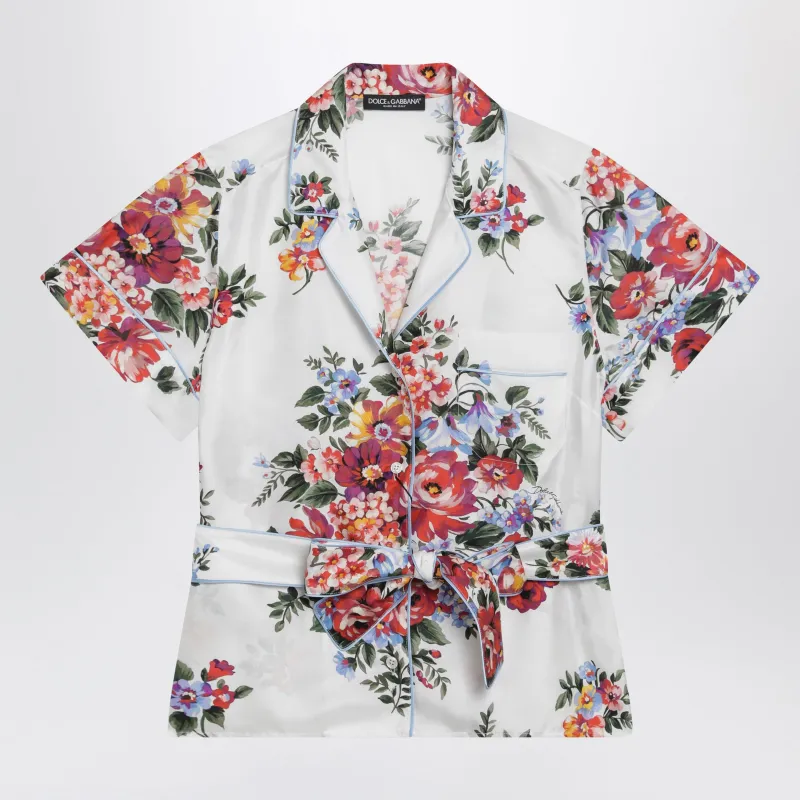 Vanity Floral-Print Silk Twill Shirt In White made by Dolce & Gabanna