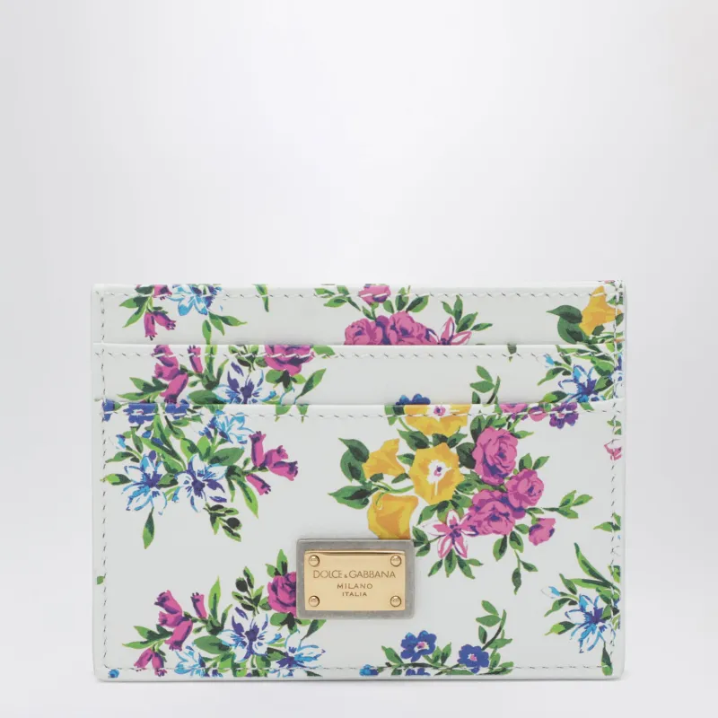 Printed Calfskin Leather Card Holder In Off-White Floral made by Dolce & Gabanna