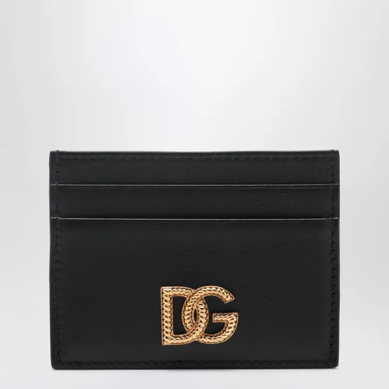 Dg Intrecciato Card Holder With Woven Logo In Calfskin, Black made by Dolce & Gabanna