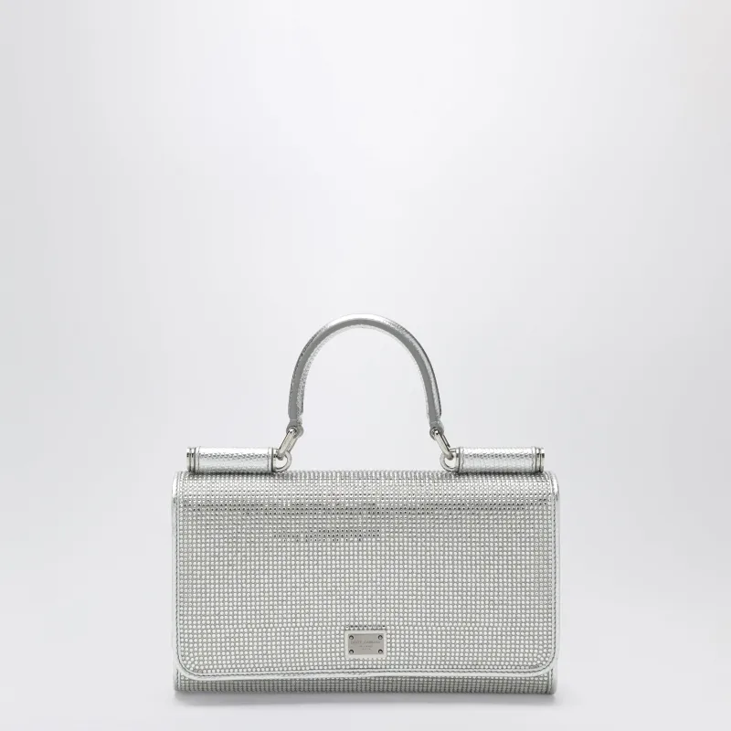 Satin Phone Bag With Rhinestones In Crystal/Pearl made by Dolce & Gabanna