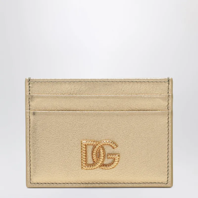 Laminated Calfskin Dg Logo Card Holder In Gold made by Dolce & Gabanna