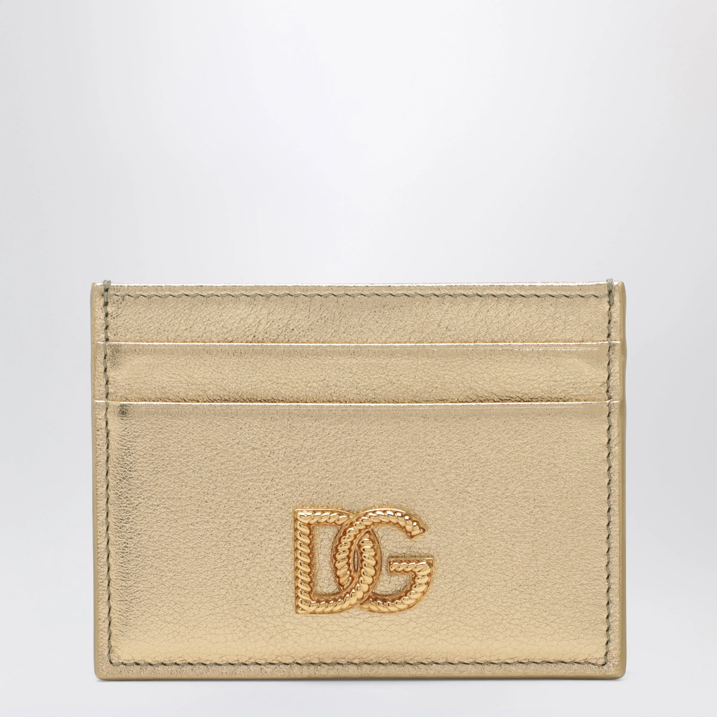 Laminated Calfskin Dg Logo Card Holder In Gold sold by Wanan Luxury