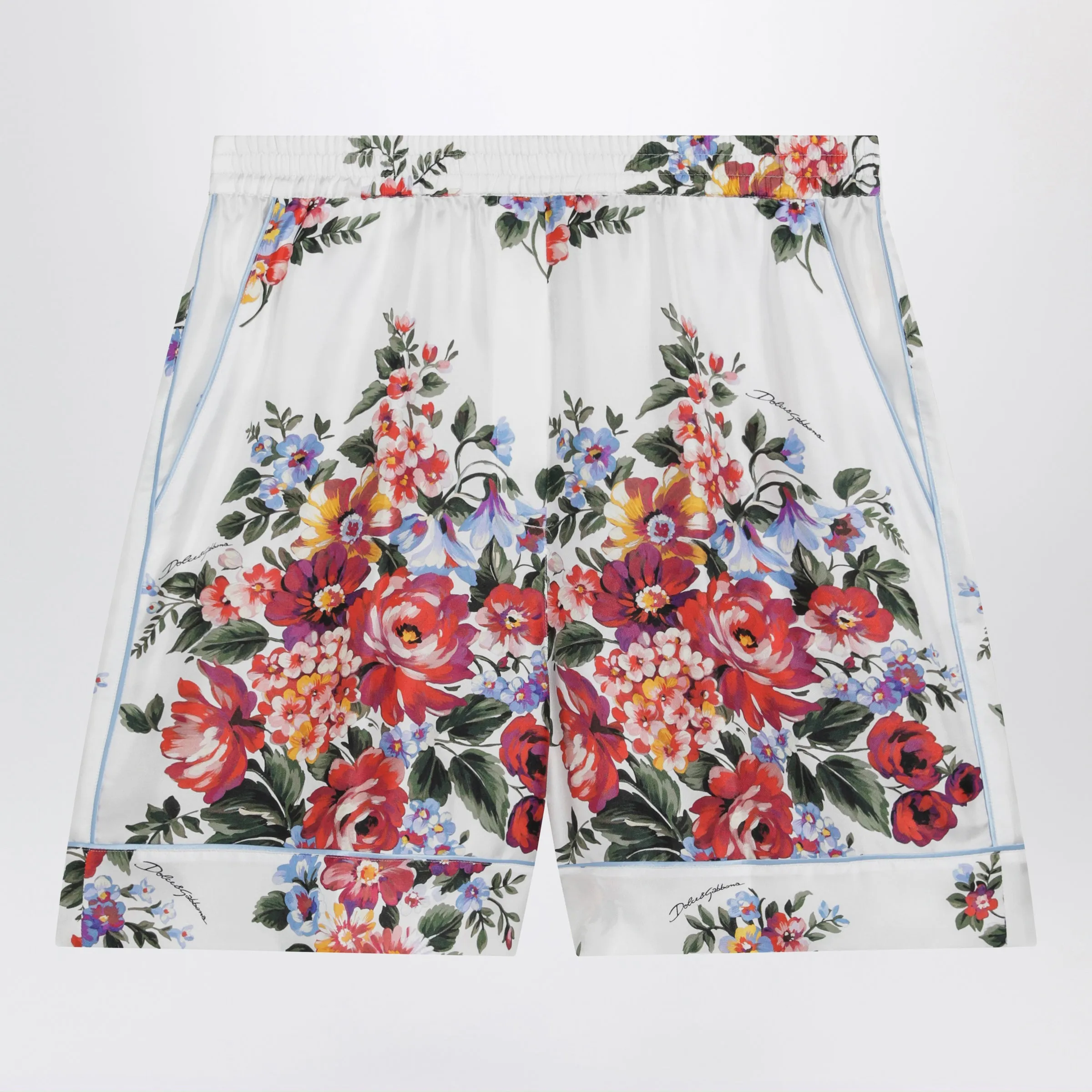 Vanity Bermuda Shorts In Silk Twill, White Floral Print sold by Wanan Luxury