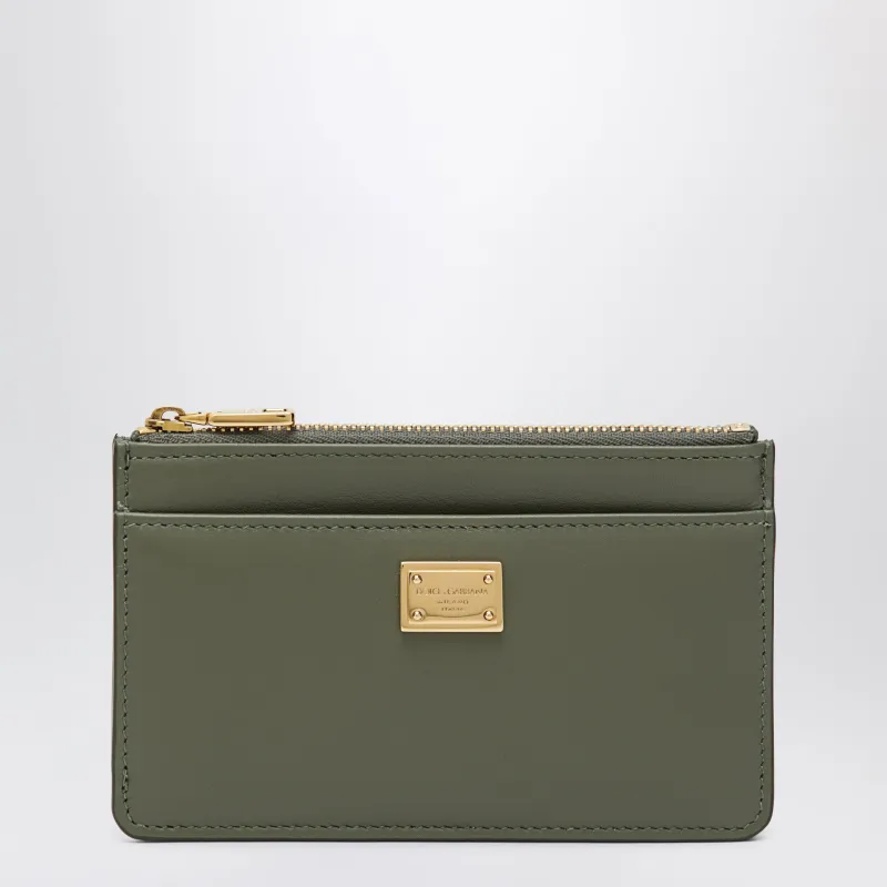 Zip Card Holder In Plongé Calfskin, Military Green made by Dolce & Gabanna