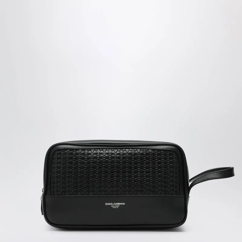 Atene Toiletry Bag In Plonge Calfskin Leather, Black made by Dolce & Gabanna
