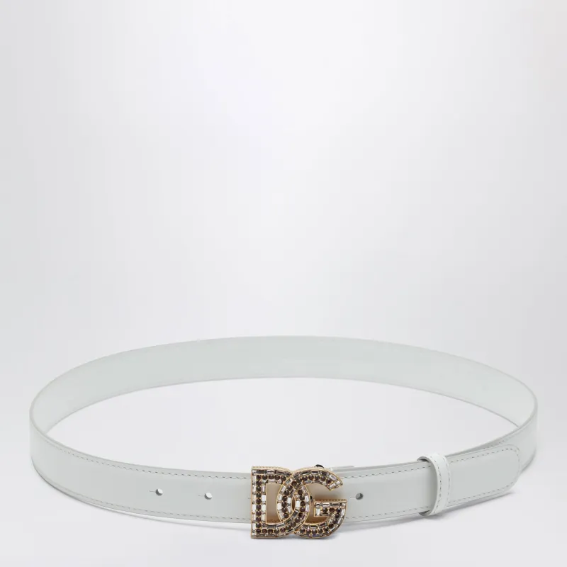 Dg Logo Calfskin Leather Belt In Optic White made by Dolce & Gabanna