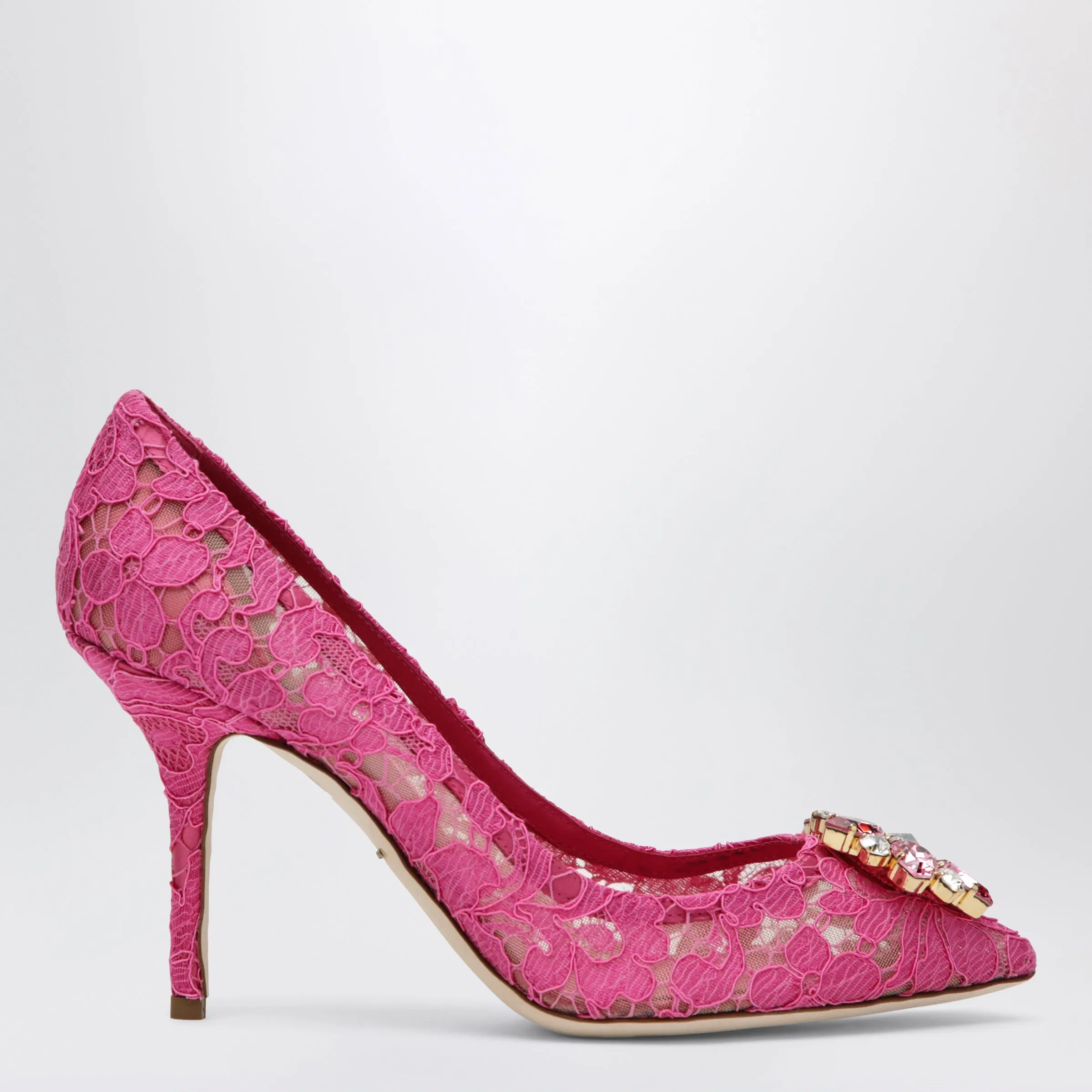 Bellucci Lace Pumps With Crystals In Fuchsia sold by Wanan Luxury