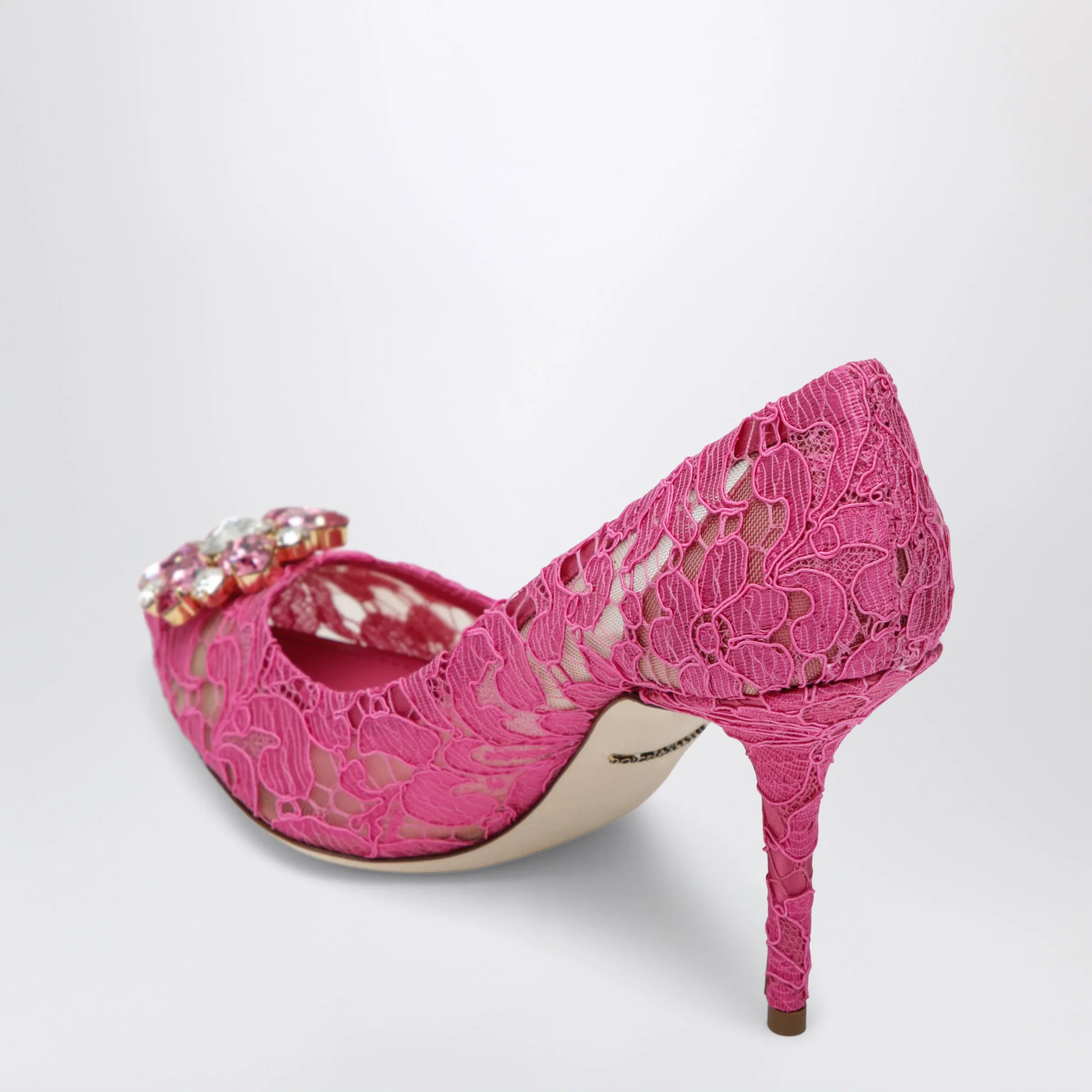 Bellucci Lace Pumps With Crystals In Fuchsia sold by Wanan Luxury product image thumbnail 2