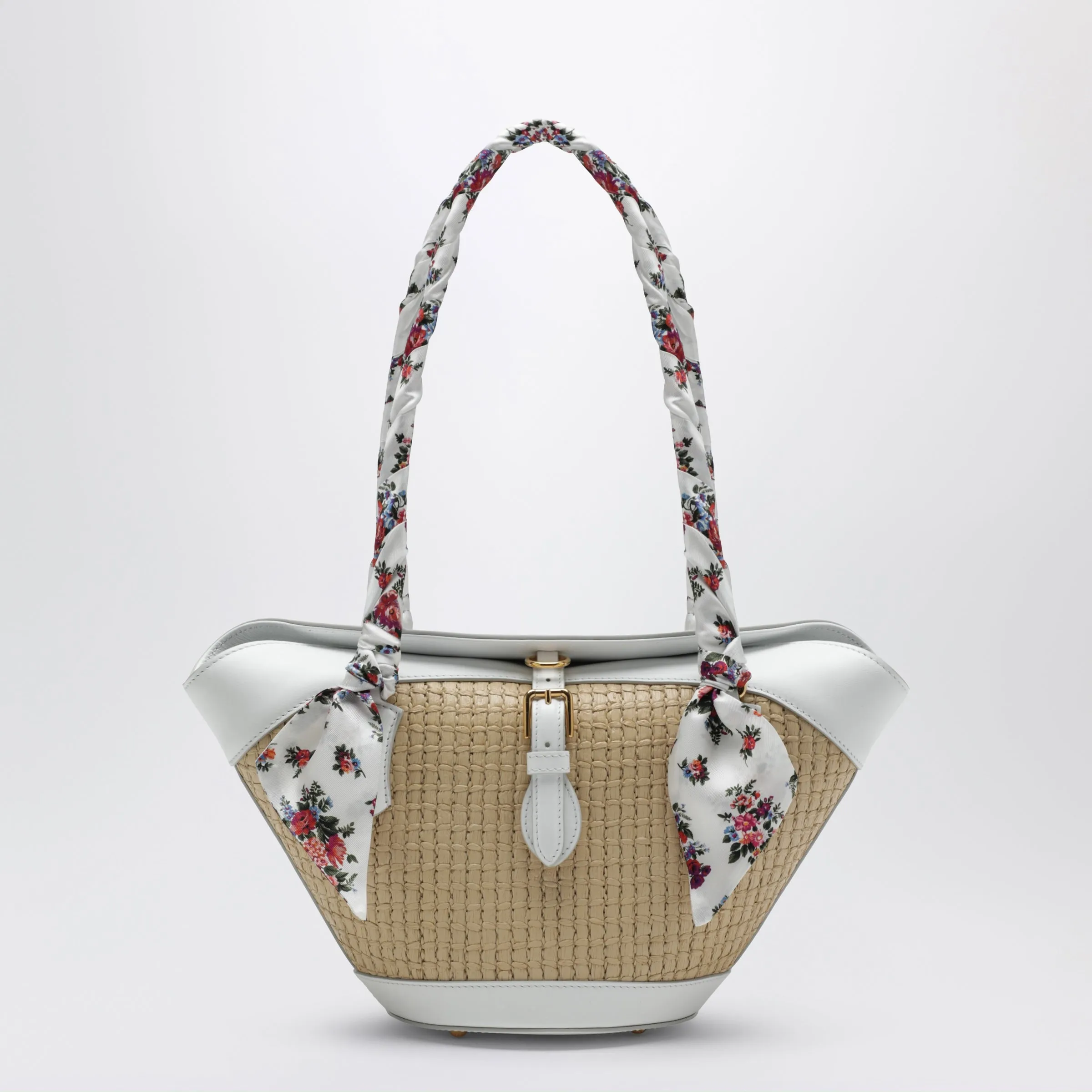 Capri Raffia Coffa Bag In Cream And White sold by Wanan Luxury