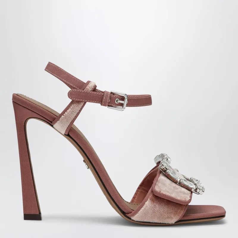 Velvet Sandal With Jewel Buckle In Powder Pink made by Dolce & Gabanna
