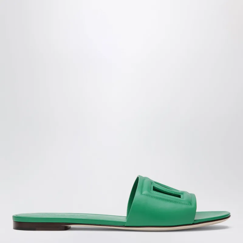 Green Calfskin Leather Slides With Dg Logo made by Dolce & Gabanna