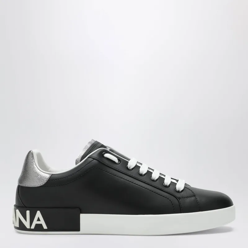 Portofino Classic Leather Sneakers In Black And Silver made by Dolce & Gabanna