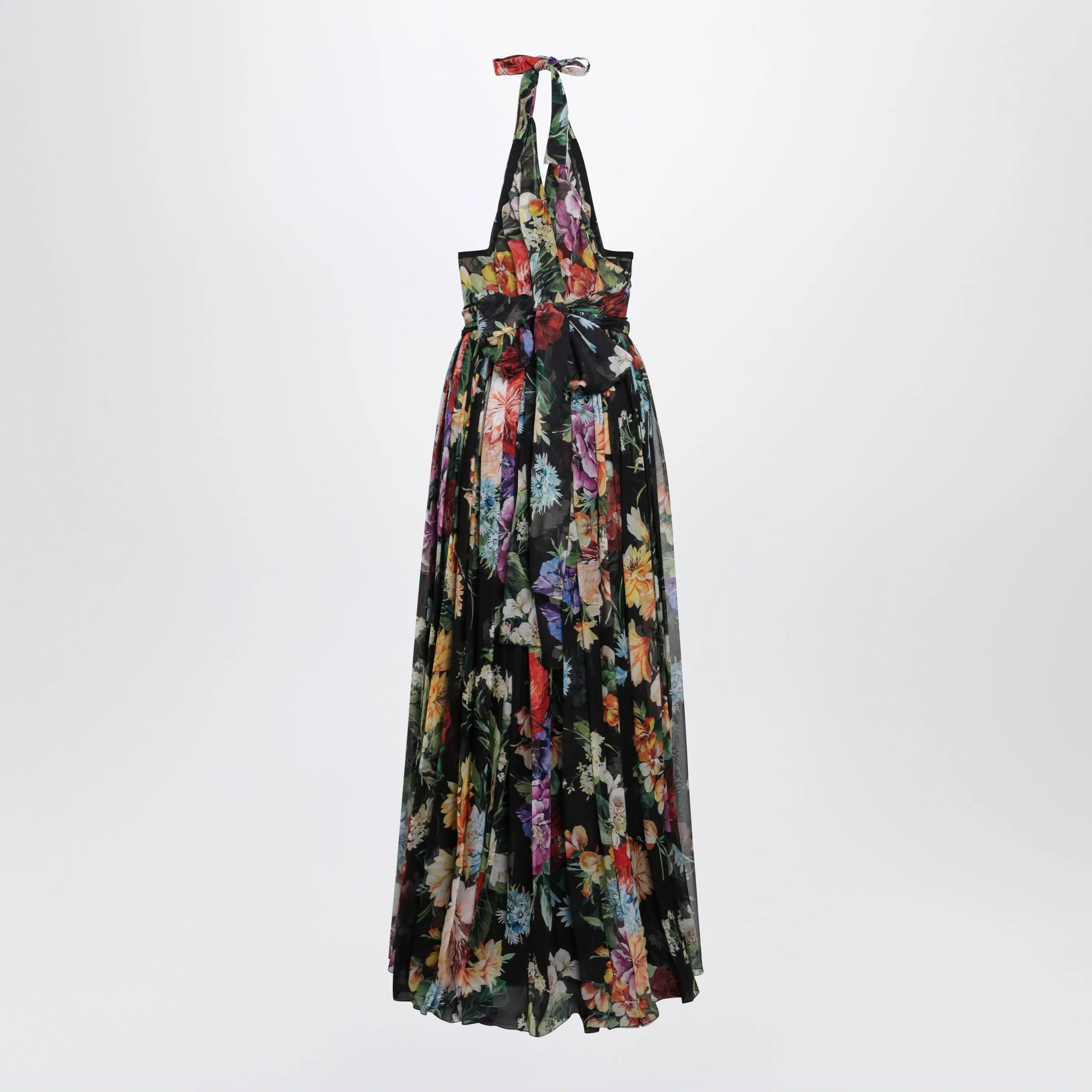 Long Floral Bouquet Chiffon Dress In Black Silk sold by Wanan Luxury product image thumbnail 2