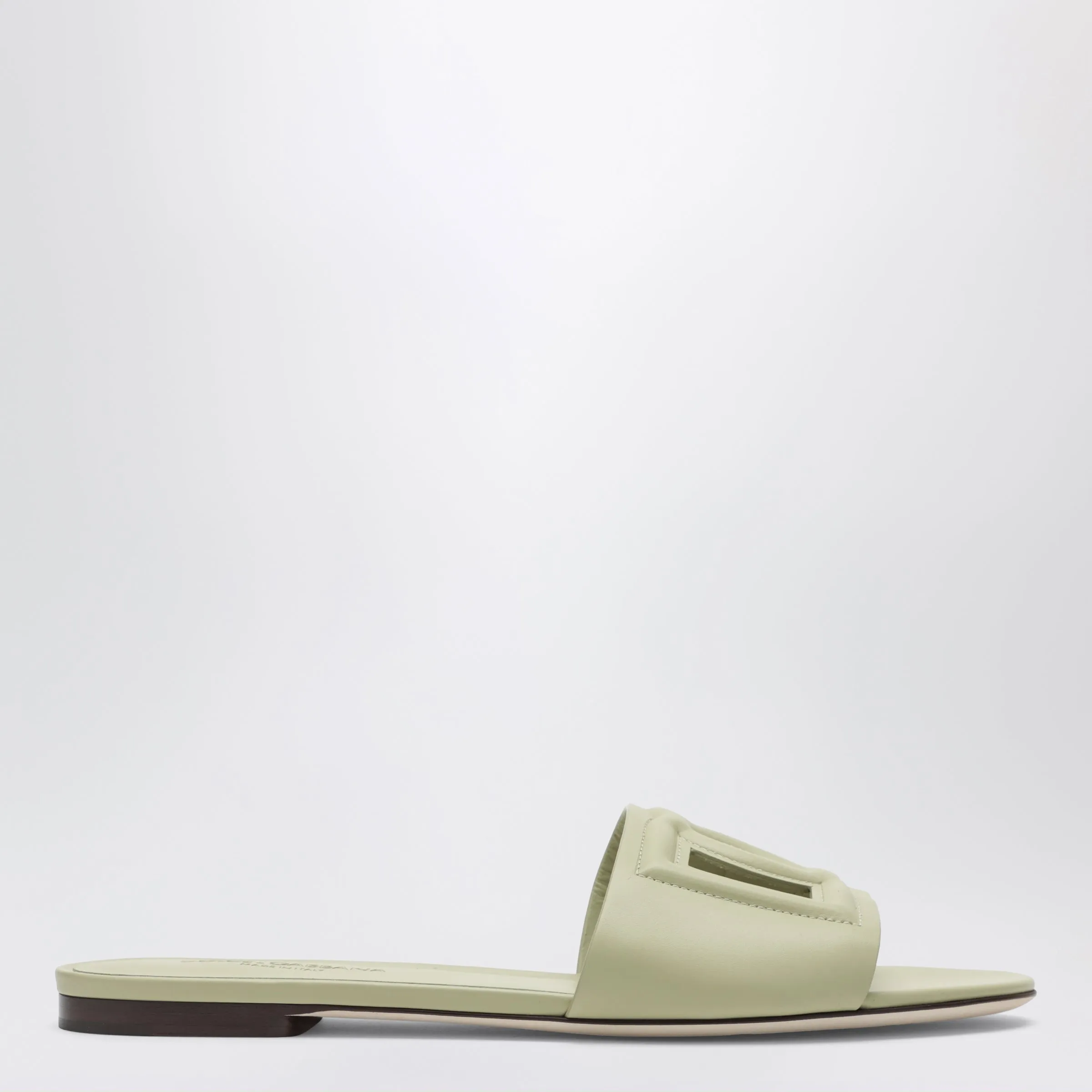 Sage Green Calfskin Leather Slides With Dg Logo sold by Wanan Luxury