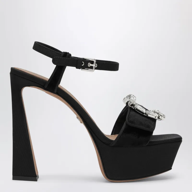 Black Velvet Platform Sandal With Jeweled Buckle made by Dolce & Gabanna