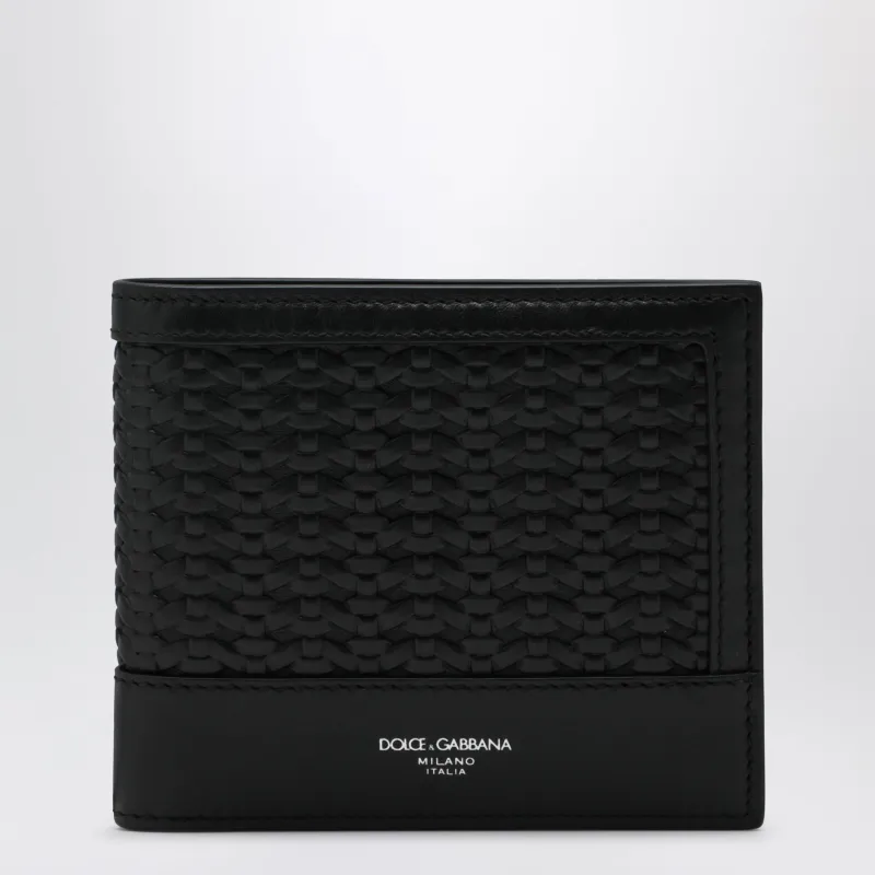 Woven Plongé Calfskin Wallet In Black made by Dolce & Gabanna