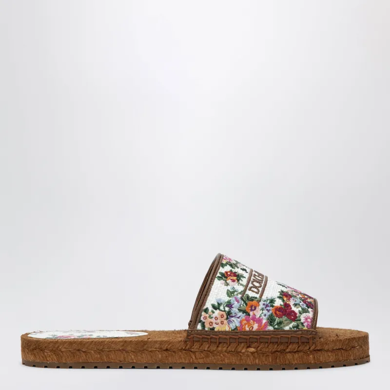 Fabric Espadrilles With Embroidered Flowers, White/Multicolour made by Dolce & Gabanna