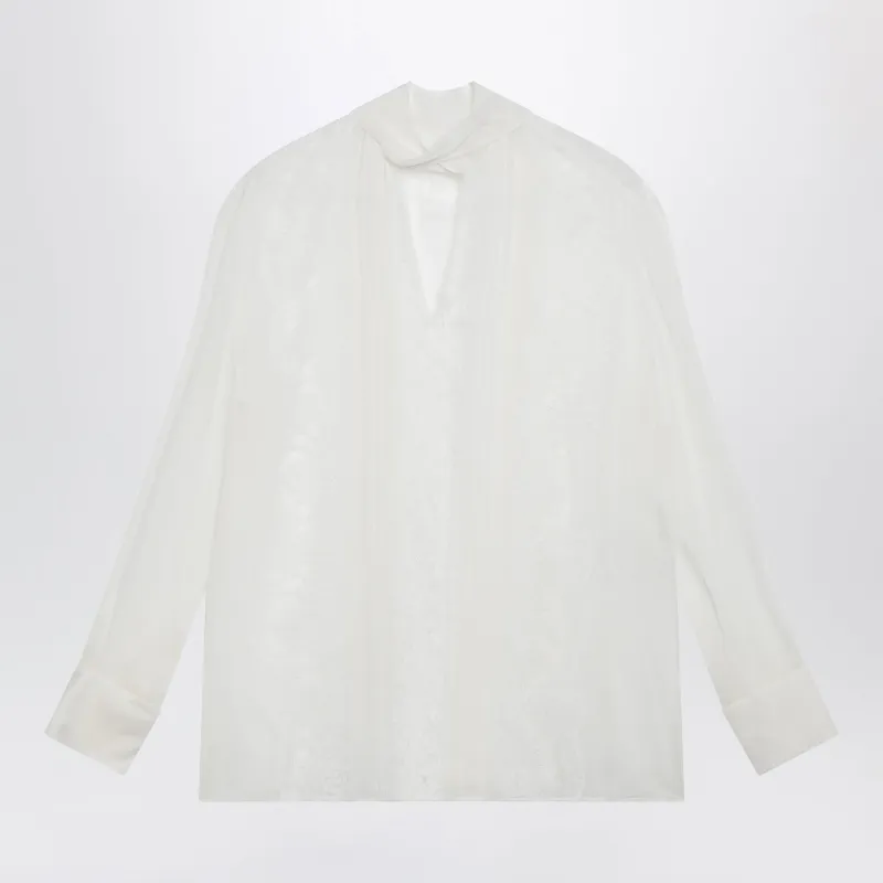 Silk Chiffon And Lace Blouse With Neck Scarf In White made by Dolce & Gabanna