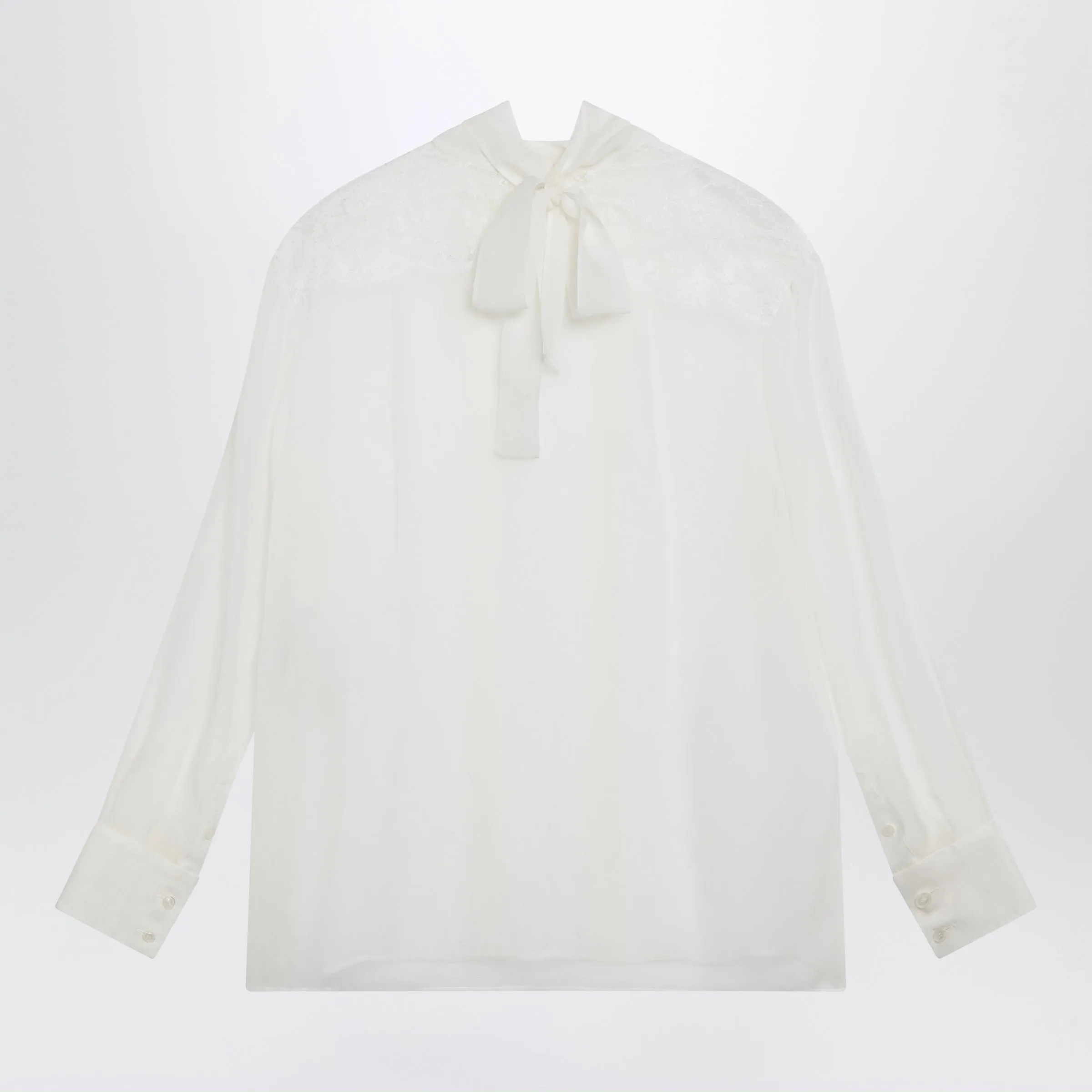 Silk Chiffon And Lace Blouse With Neck Scarf In White sold by Wanan Luxury product image thumbnail 2