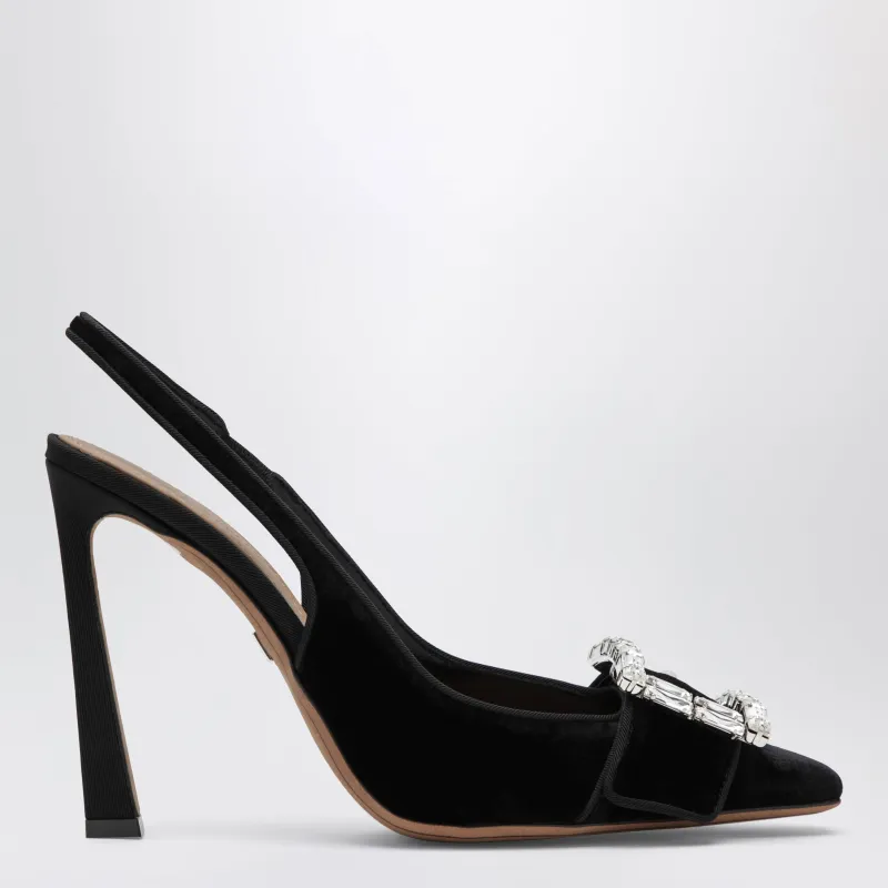 Black Velvet Slingback Pumps With Jeweled Buckle made by Dolce & Gabanna