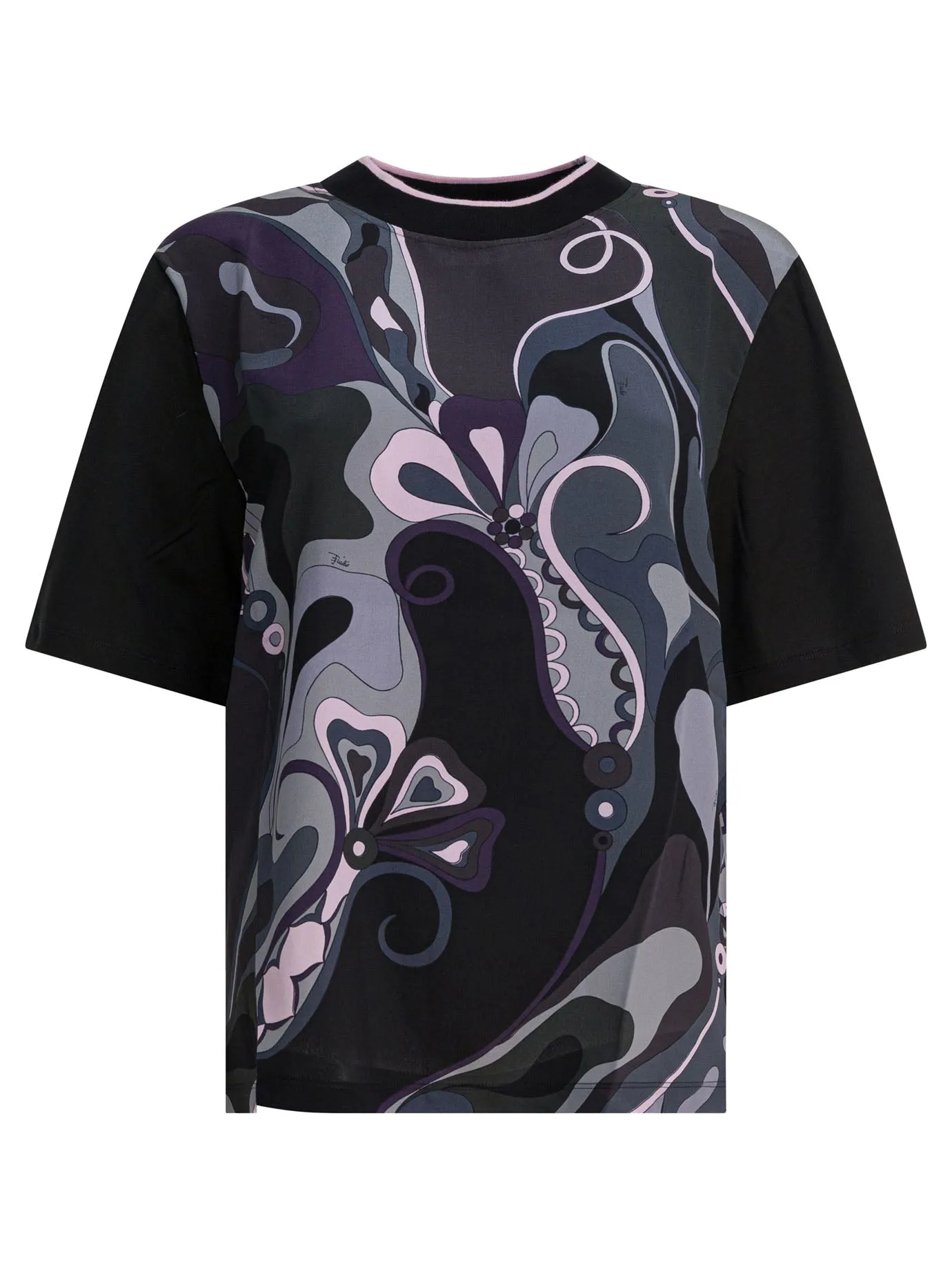Cotton And Silk Crewneck T-Shirt With Print T-Shirts Black sold by Wanan Luxury