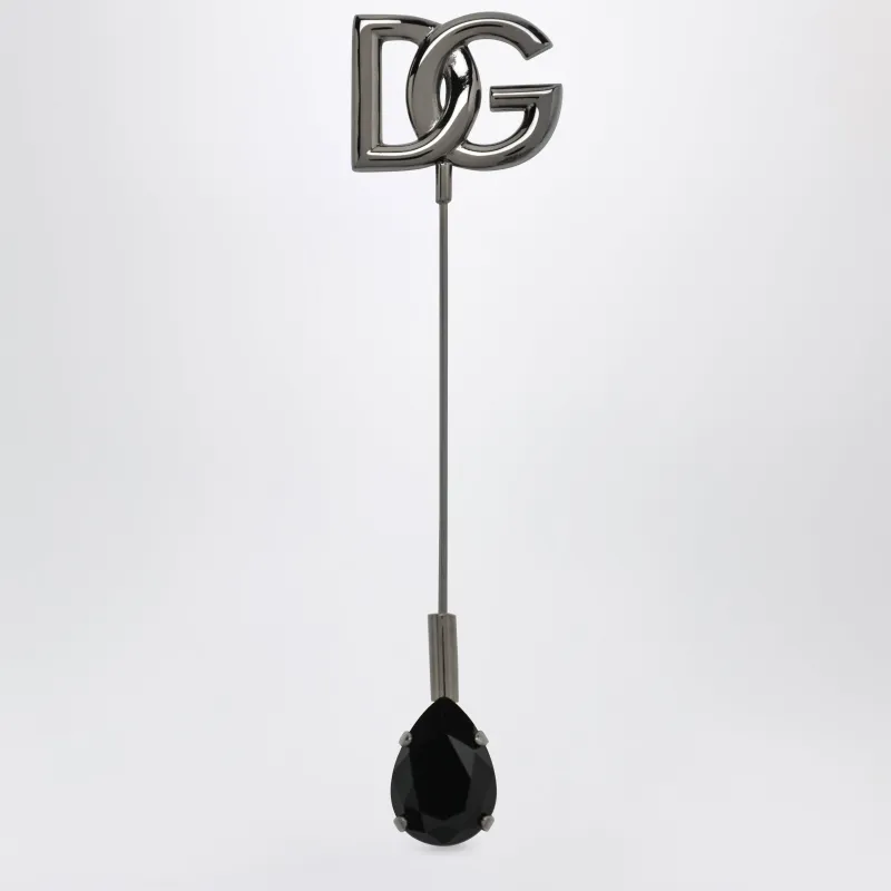 Dg Logo Brooch With Crystals In Brass, Ruthenium made by Dolce & Gabanna
